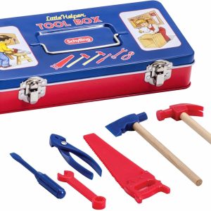 Schylling Toy Tin Tool Box with Tools - Metal Case Including 6 Tools - Ages 3+